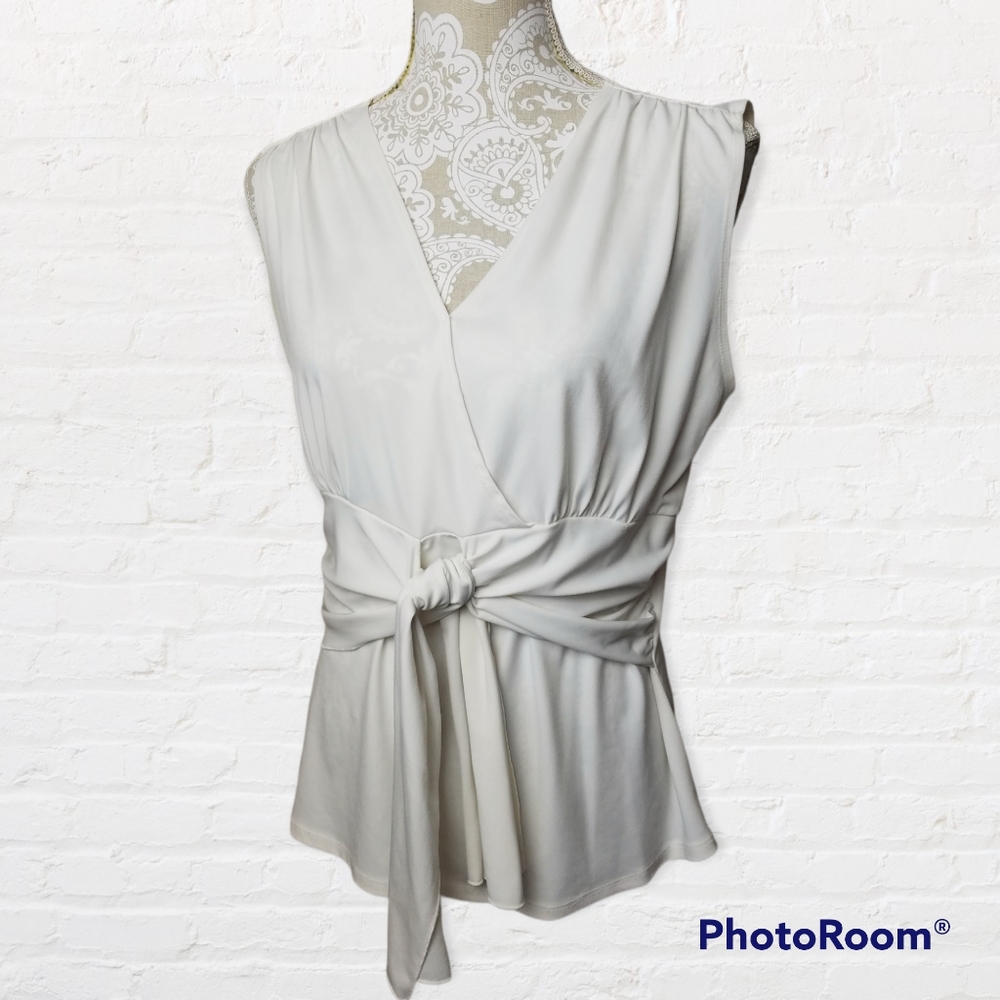 Nicola Vintage White Front Tie Career Blouse Size Large